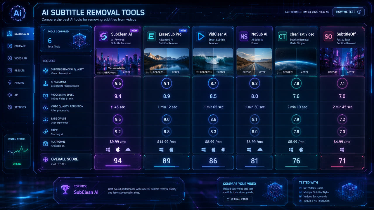 AI Subtitle Remover — Best Online Tools Compared