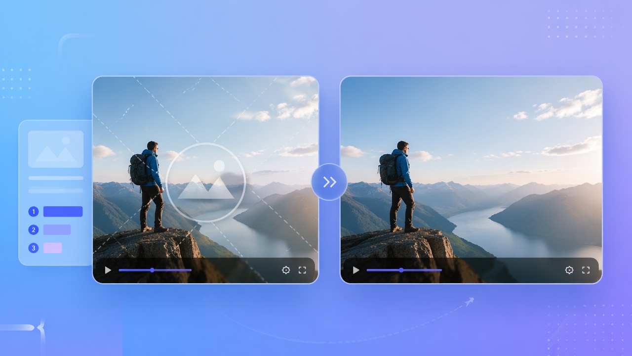 Before and after video frames comparing the best AI video watermark removers in 2026
